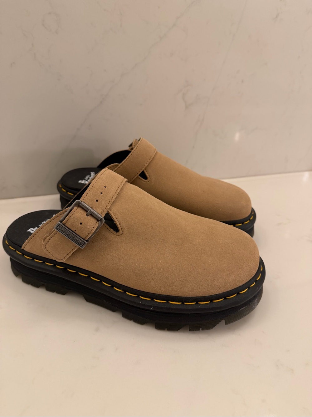 Dr. Martens Tan Nubuck Clog Mule with Buckle -brand new no box!